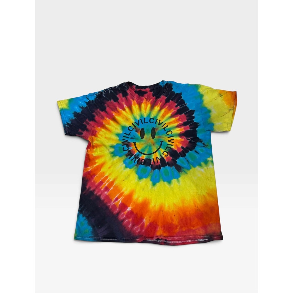 Civil Regime Tie Dye Smiley Face T Shirt Mens L Rainbow Streetwear Graphic Tee